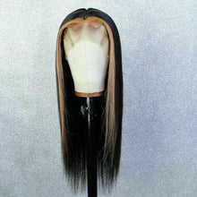 Load image into Gallery viewer, Luxury Remy Black #1B Honey Blonde Streak Straight 100% Human Hair Swiss 13x4 Lace Front Glueless Wig U-Part, 360 or Full Lace Upgrade Available