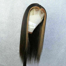 Load image into Gallery viewer, Luxury Remy Black #1B Honey Blonde Streak Straight 100% Human Hair Swiss 13x4 Lace Front Glueless Wig U-Part, 360 or Full Lace Upgrade Available