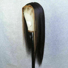 Load image into Gallery viewer, Luxury Remy Black #1B Honey Blonde Streak Straight 100% Human Hair Swiss 13x4 Lace Front Glueless Wig U-Part, 360 or Full Lace Upgrade Available