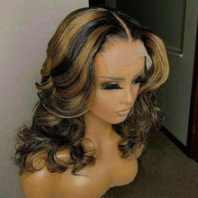 Load image into Gallery viewer, Luxury Wavy Balayage Highlight Brown 100% Human Hair Swiss 13x4 Lace Front Glueless Wig Bob U-Part, 360 or Full Lace Upgrade Available