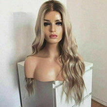 Load image into Gallery viewer, Luxury Brazilian Remy Wavy Ash Blonde Ombre 100% Human Hair Swiss 13x4 Lace Front Glueless Wig U-Part, 360 or Full Lace Upgrade Available