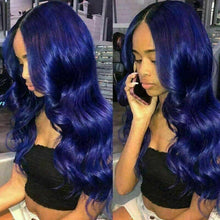 Load image into Gallery viewer, Luxury Remy Midnight Blue Body Wave 100% Human Hair Swiss 13x4 Lace Front Glueless Wig Colouful U-Part or Full Lace Upgrade Available