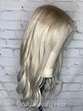 Load image into Gallery viewer, Luxury Ice Blonde Platinum White 100% Human Hair Swiss 13x4 Lace Front Glueless Wig Wavy U-Part, 360 or Full Lace Upgrade Available