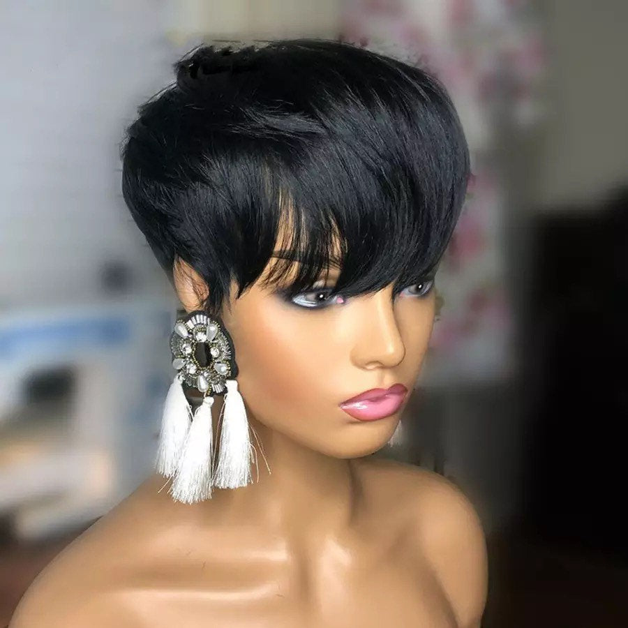 Luxury Pixie Cut Natural Black Full Machine Made #1B 100  display picture 2