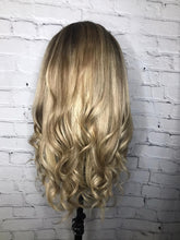 Load image into Gallery viewer, Luxury Light Ash Honey Blonde Brown Balayage Highlight 100% Human Hair Swiss 13x4 Lace Front Wig U-Part, 360 or Full Lace Upgrade Available