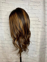 Load image into Gallery viewer, Luxury Caramel Mocha Brown Balayage Highlight 100% Human Hair Swiss 13x4 Lace Front Glueless Wig U-Part, 360 or Full Lace Upgrade Available