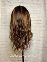 Load image into Gallery viewer, Luxury Caramel Mocha Brown Balayage Highlight 100% Human Hair Swiss 13x4 Lace Front Glueless Wig U-Part, 360 or Full Lace Upgrade Available