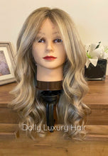 Load image into Gallery viewer, Luxury Balayage Highlight Ash Blonde 100% Human Hair Swiss 13x4 Lace Front Glueless Wig Wavy  U-Part, 360 or Full Lace Upgrade Available