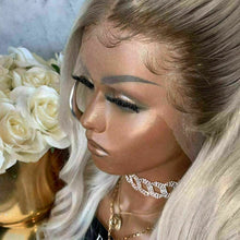 Load image into Gallery viewer, Luxury Wavy Platinum Blonde Ash Root Ombre 100% Human Hair Swiss 13x4 Lace Front Glueless Wig U-Part, 360 or Full Lace Upgrade Available
