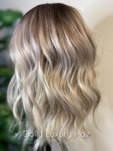 Load image into Gallery viewer, CRYSTAL | Luxe Ice Grey Balayage 100% Human Hair Swiss 13x4 Lace Front Glueless Wig  Bleached Knots Transparent Lace Full Lace Upgrade Available