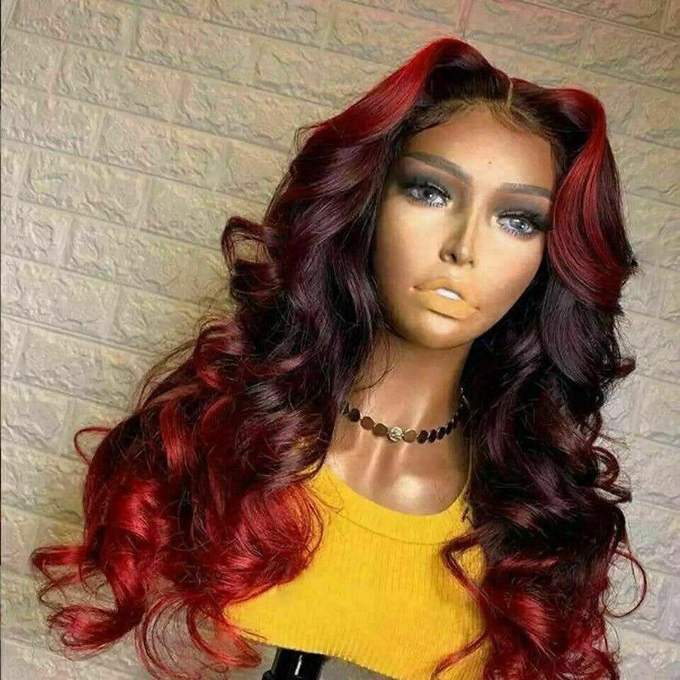 Luxury Ombre Dark Red Burgundy 100% Human Hair Swiss 13x4  display picture 1