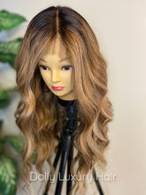 Load image into Gallery viewer, BAILEY | Luxe Caramel Platinum Ash Blonde Balayage Human Hair Swiss 13x4 Lace Front Wig Bleached Knots Transparent Lace Brown Full Lace Available