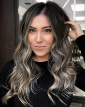 Load image into Gallery viewer, Luxury Ash Blonde Balayage Root Blur 100% Human Hair Swiss 13x4 Lace Front Glueless Wig Wavy U-Part, 360 or Full Lace Upgrade Available