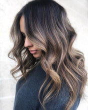 Load image into Gallery viewer, Luxury Ash Blonde Hight Black Roots Balayage 100% Human Hair Swiss 13x4 Lace Front Glueless Wig U-Part, 360 or Full Lace Upgrade Available