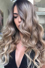 Load image into Gallery viewer, Luxury Toasted Smokey Ash Blonde Balayage 100% Human Hair Swiss 13x4 Lace Front Glueless Wig Wavy U-Part, 360 or Full Lace Upgrade Available