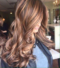 Load image into Gallery viewer, Luxury Blonde and Cinnamon Brown Balayage 100% Human Hair Swiss 13x4 Lace Front Glueless Wig Wavy U-Part, 360 or Full Lace Upgrade Available