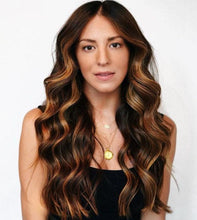 Load image into Gallery viewer, Luxury Dark Brown with Warm Caramel Balayage 100% Human Hair Swiss 13x4 Lace Front Glueless Wig Wavy U-Part or Full Lace Upgrade Available
