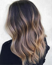 Load image into Gallery viewer, Luxury Creamy Caramel  Blonde Brown Roots Balayage 100% Human Hair Swiss 13x4 Lace Front Glueless Wig Wavy Full Lace Upgrade Available