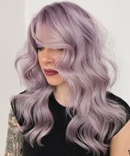 Load image into Gallery viewer, Luxury Lavender Platinum Blonde Balayage 100% Human Hair Swiss 13x4 Lace Front Glueless Wig Wavy U-Part, 360 or Full Lace Upgrade Available