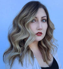 Load image into Gallery viewer, Luxury Beige Highlight on Dark Blonde Hair Balayage 100% Human Hair Swiss 13x4 Lace Front Glueless Wig Wavy U-Part or Full Lace Upgrade Available