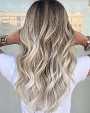 Load image into Gallery viewer, Luxury Catchy White Blonde Mushroom Brown Balayage 100% Human Hair Swiss 13x4 Lace Front Glueless Wig Wavy U-Part or Full Lace Upgrade Available