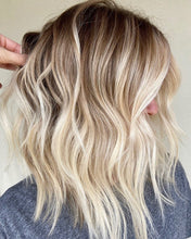 Load image into Gallery viewer, Luxury Beachy Blonde Sun-kissed Warm Balayage 100% Human Hair Swiss 13x4 Lace Front Glueless Wig Wavy U-Part, 360 or Full Lace Upgrade Available