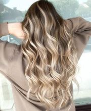 Load image into Gallery viewer, Luxury Blonde Ribbon Platinum Balayage 100% Human Hair Swiss 13x4 Lace Front Glueless Wig Wavy U-Part, 360 or Full Lace Upgrade Available