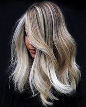 Load image into Gallery viewer, Luxury Smokey White Blonde Balayage 100% Human Hair Swiss 13x4 Lace Front Glueless Wig Wavy U-Part, 360 or Full Lace Upgrade Available