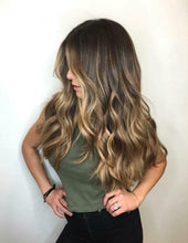 Load image into Gallery viewer, Luxury Dark Chocolate Brown Blonde Balayage Highlight 100% Human Hair Swiss 13x4 Lace Front Wig U-Part, 360 or Full Lace Upgrade Available