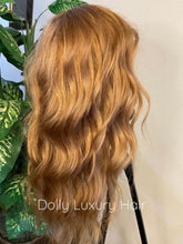 Load image into Gallery viewer, AUBREY | Luxe Auburn Human Hair Swiss 13x4 Lace Front Wig Strawberry Blonde Bleached Knots Transparent Lace Full Lace Upgrade Available