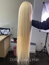 Load image into Gallery viewer, Luxury 30” 32” 34” 36” 38” 40” inches Platinum Bleach Blonde #613 Virgin Human Hair Swiss 13x4 Lace Front Glueless Wig Human Straight Long