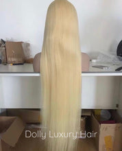 Load image into Gallery viewer, Luxury 30” 32” 34” 36” 38” 40” inches Platinum Bleach Blonde #613 Virgin Human Hair Swiss 13x4 Lace Front Glueless Wig Human Straight Long