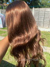 Load image into Gallery viewer, Luxury Medium Chocolate Brown 100% Human Hair Swiss 13x4 Lace Front Glueless Wig Wavy U-Part, 360 or Full Lace Upgrade Available