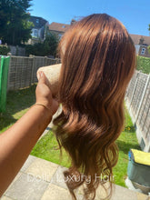 Load image into Gallery viewer, Luxury Medium Chocolate Brown 100% Human Hair Swiss 13x4 Lace Front Glueless Wig Wavy U-Part, 360 or Full Lace Upgrade Available