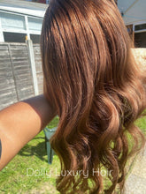 Load image into Gallery viewer, Luxury Medium Chocolate Brown 100% Human Hair Swiss 13x4 Lace Front Glueless Wig Wavy U-Part, 360 or Full Lace Upgrade Available