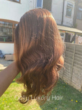 Load image into Gallery viewer, Luxury Medium Chocolate Brown 100% Human Hair Swiss 13x4 Lace Front Glueless Wig Wavy U-Part, 360 or Full Lace Upgrade Available