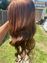 Load image into Gallery viewer, Luxury Medium Chocolate Brown 100% Human Hair Swiss 13x4 Lace Front Glueless Wig Wavy U-Part, 360 or Full Lace Upgrade Available