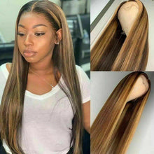 Load image into Gallery viewer, Luxury Remy Ombre Ash Honey Blonde 100% Human Hair Swiss 13x4 Lace Front Wig Balayage Highlight U-Part, 360 or Full Lace Upgrade Available