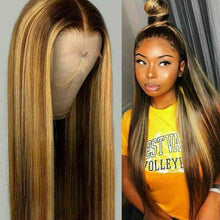 Load image into Gallery viewer, Luxury Remy Ombre Ash Honey Blonde 100% Human Hair Swiss 13x4 Lace Front Wig Balayage Highlight U-Part, 360 or Full Lace Upgrade Available