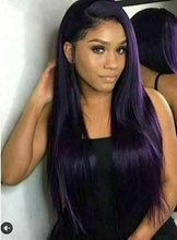 Load image into Gallery viewer, Luxury Remy Dark Purple Straight 100% Human Hair Swiss 13x4 Lace Front Glueless Wig Colourful U-Part, 360 or Full Lace Upgrade Available