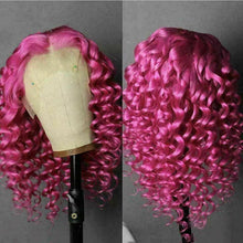 Load image into Gallery viewer, Luxury Remy Fuchsia Curly 100% Human Hair Swiss 13x4 Lace Front Glueless Wig Straight Hot Pink Colouful U-Part or Full Lace Upgrade Available