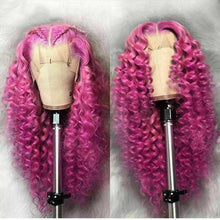 Load image into Gallery viewer, Luxury Remy Fuchsia Curly 100% Human Hair Swiss 13x4 Lace Front Glueless Wig Straight Hot Pink Colouful U-Part or Full Lace Upgrade Available