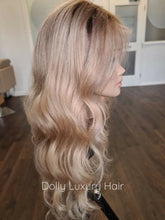 Load image into Gallery viewer, Luxury Light Golden Blonde Balayage Highlight 100% Human Hair Swiss 13x4 Lace Front Glueless Wig U-Part, 360 or Full Lace Upgrade Available