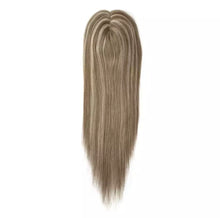 Load image into Gallery viewer, Luxury Silk Base Ash Blonde Balayage Straight With Clip In Human Hair Topper Glueless Wig Women 150% Virgin Cuticle Remy Hairpieces Toupee
