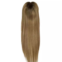 Load image into Gallery viewer, Luxury Silk Base Light Brown Blonde Balayage Straight With Clip In Human Hair Topper Wig Women 150% Virgin Cuticle Remy Hairpieces Toupee