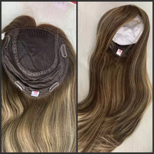 Load image into Gallery viewer, Luxury Silk Top Base Human Hair Balayage Toupee for Women Hair Topper 130% Brown Blonde Virgin Hair Piece Kippah Fall Topper