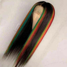 Load image into Gallery viewer, Luxury Bright Red Green Blue 100% Human Hair Swiss 13x4 Lace Front Glueless Wig Neon Rainbow Colouful U-Part or Full Lace Upgrade Available