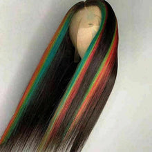 Load image into Gallery viewer, Luxury Bright Red Green Blue 100% Human Hair Swiss 13x4 Lace Front Glueless Wig Neon Rainbow Colouful U-Part or Full Lace Upgrade Available
