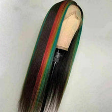 Load image into Gallery viewer, Luxury Bright Red Green Blue 100% Human Hair Swiss 13x4 Lace Front Glueless Wig Neon Rainbow Colouful U-Part or Full Lace Upgrade Available