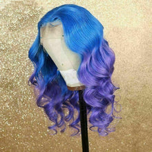Load image into Gallery viewer, Luxury Royal Blue Purple Ombre Wavy Bright 100% Human Hair Swiss 13x4 Lace Front Wig Colourful U-Part, 360 or Full Lace Upgrade Available